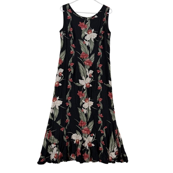 Young Hawaii Dresses & Skirts - Young Hawaii Dress Womens Large Black Floral Ruffle Hem Sundress Hawaiian USA